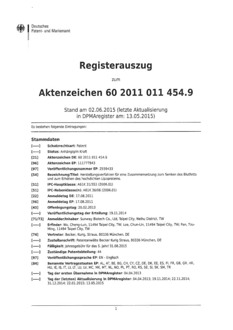 08_專利證書-EU-德國-一種可降血脂且提升高密度脂強白膽固醇之組合物及其製造方法-100-I-SW-005(EU)_頁面_1.jpg 的副本